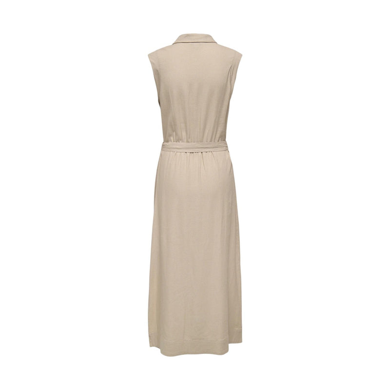 Robe en lin viscose beige sans manches avec ceinture