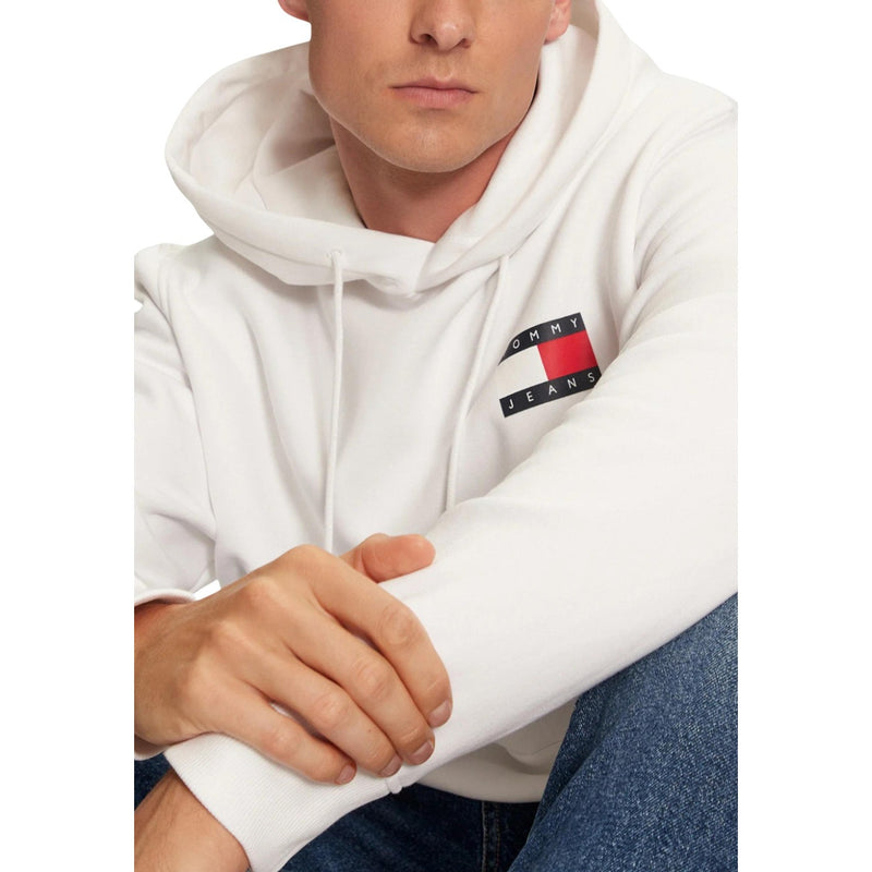 Tommy Hilfiger Jeans Hommes Blanc Sweat imprimé à capuche avec poche