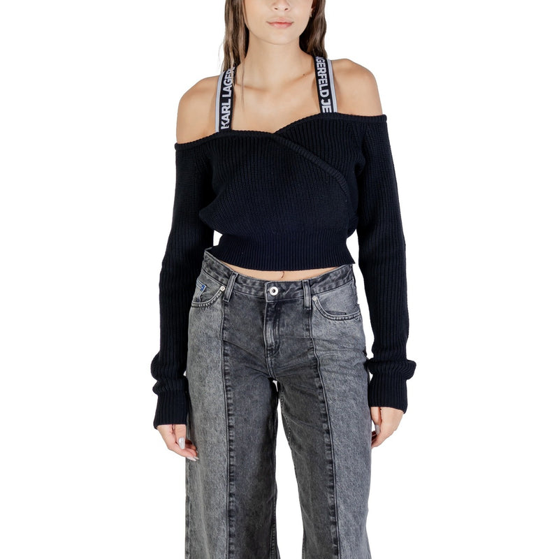 Karl Lagerfeld Jeans Womens Long Black Cotton Wool Knit Sweater