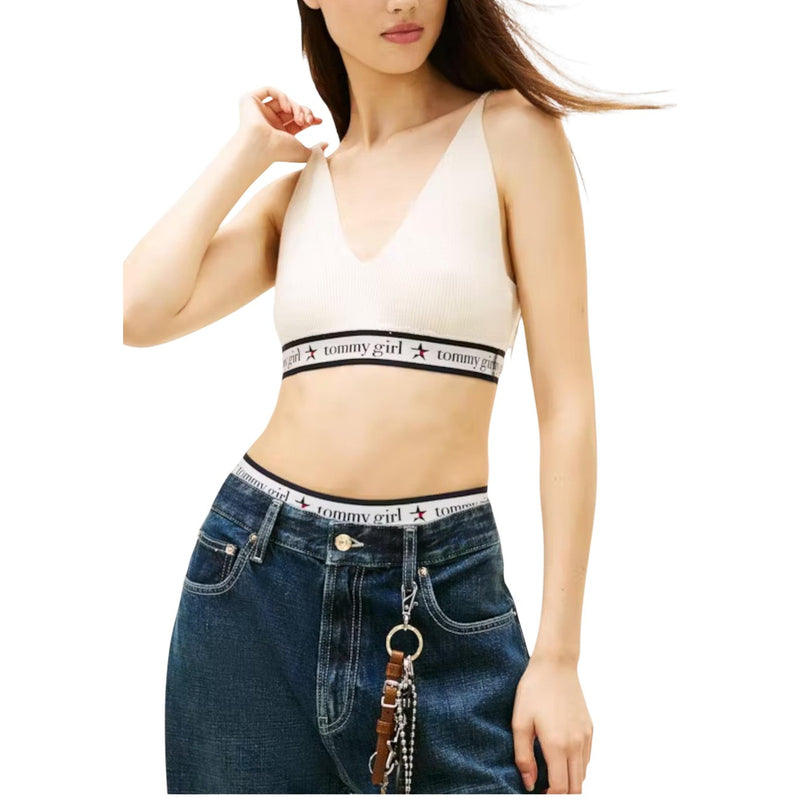 Tommy Hilfiger White Sleeveless V Neck Knit Top for Women (Top en tricot sans manches à col en V pour femmes)