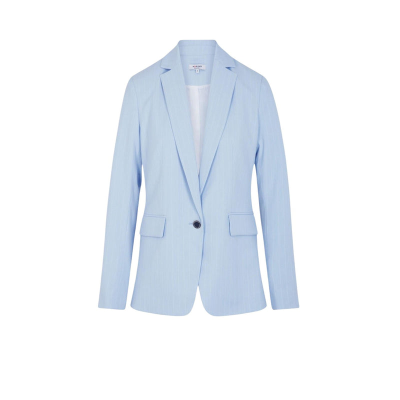 Light Blue Pinstripe Women Blazer with Button and Lapel Collar