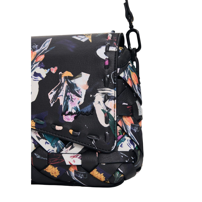 Desigual Black Print Cotton Shoulder Bag with Inside Pocket