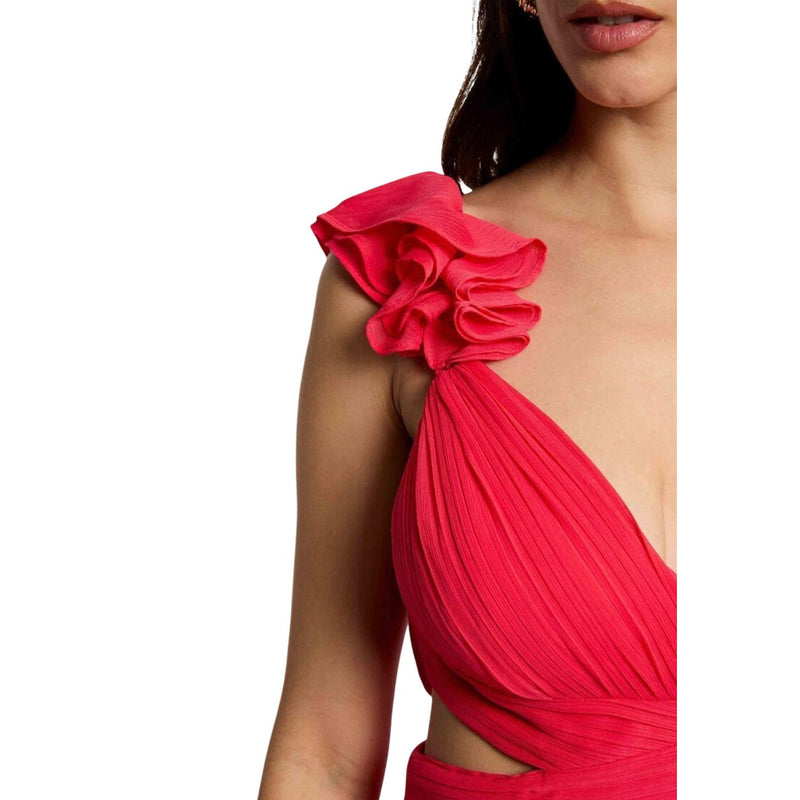 Coral Polyester V Neck Dress with Straps
