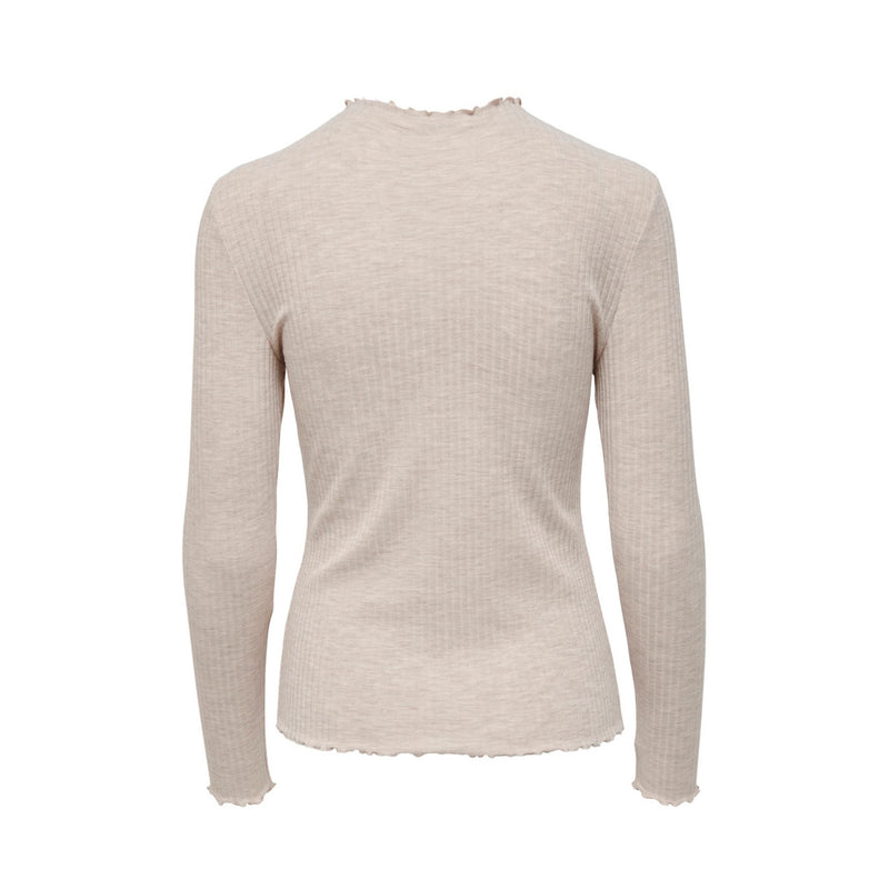 Beige Rundhalsausschnitt Langer Pullover für Frauen