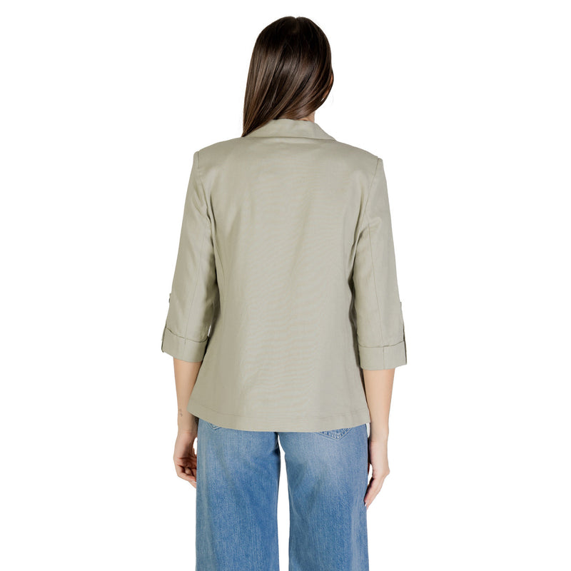 Green Linen Viscose Blazer with Three Quarter Sleeves