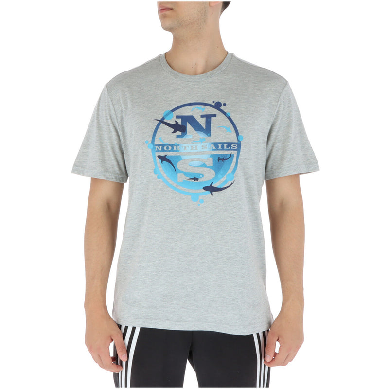 North Sails - T-shirt en coton à col rond imprimé gris pour hommes