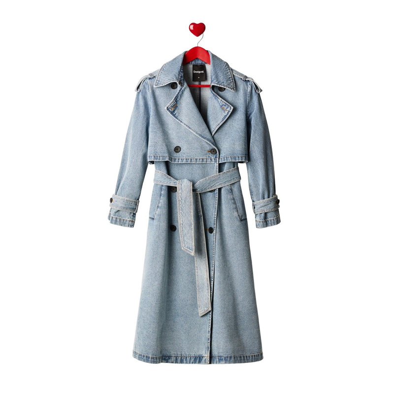 Desigual Women Light Blue Cotton Blazer with Belt