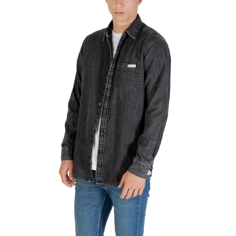 Chemise à manches longues en denim gris pour hommes