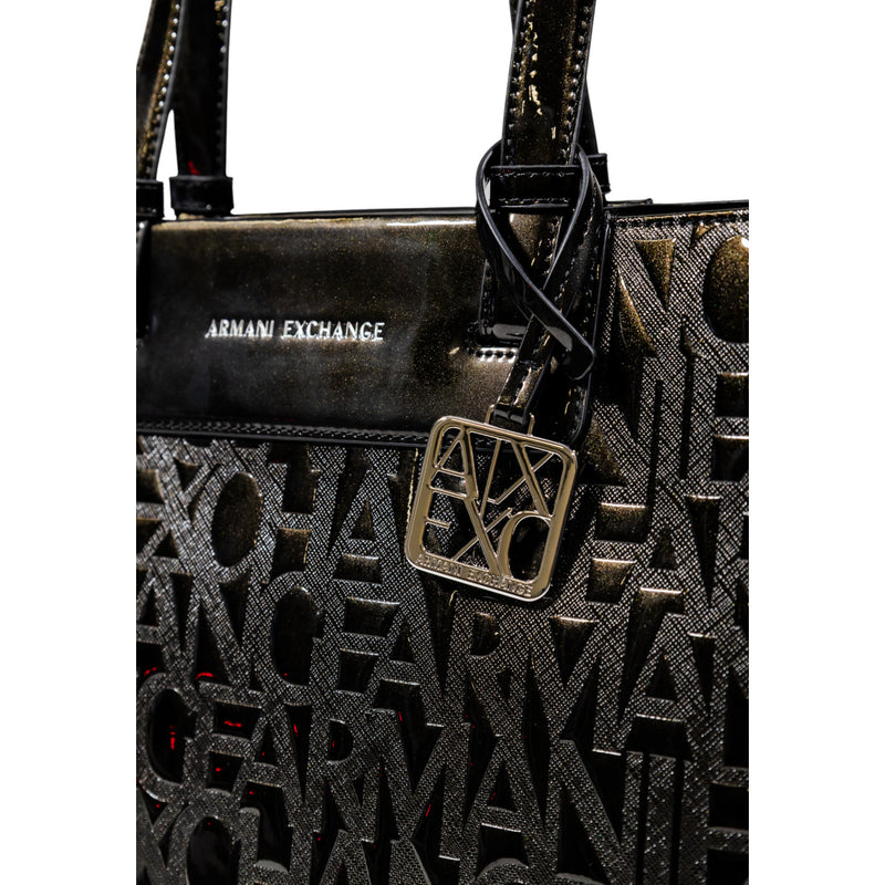 Armani Exchange Black Print Handbag with Zip Pockets