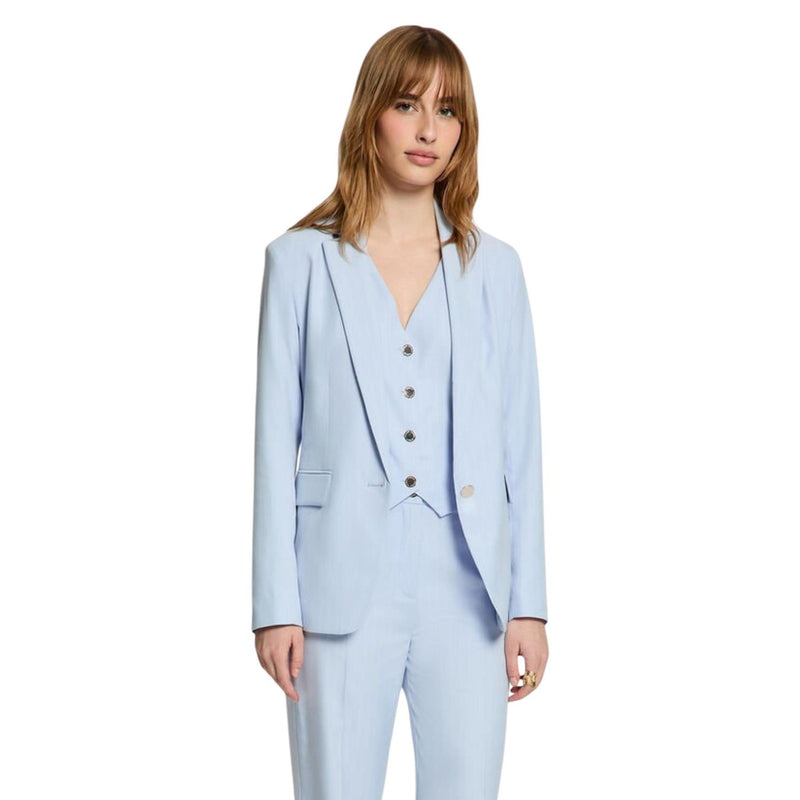 Light Blue Pinstripe Women Blazer with Button and Lapel Collar