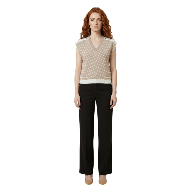 Blouse sans manches en V col rayée beige Liu Jo