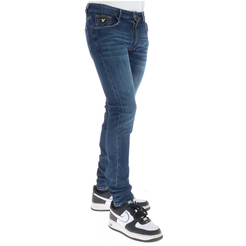Lyle & Scott Men's Blue Jeans with Worn-Out Effect