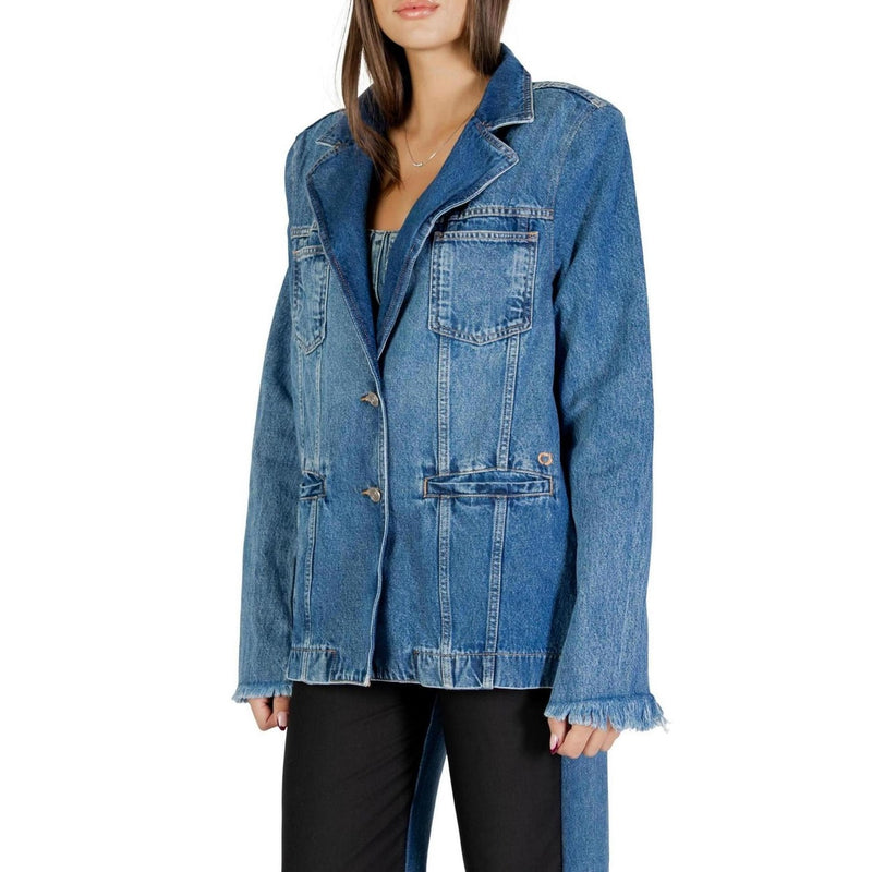 Veste bleue à manches longues avec poches avant pour femmes