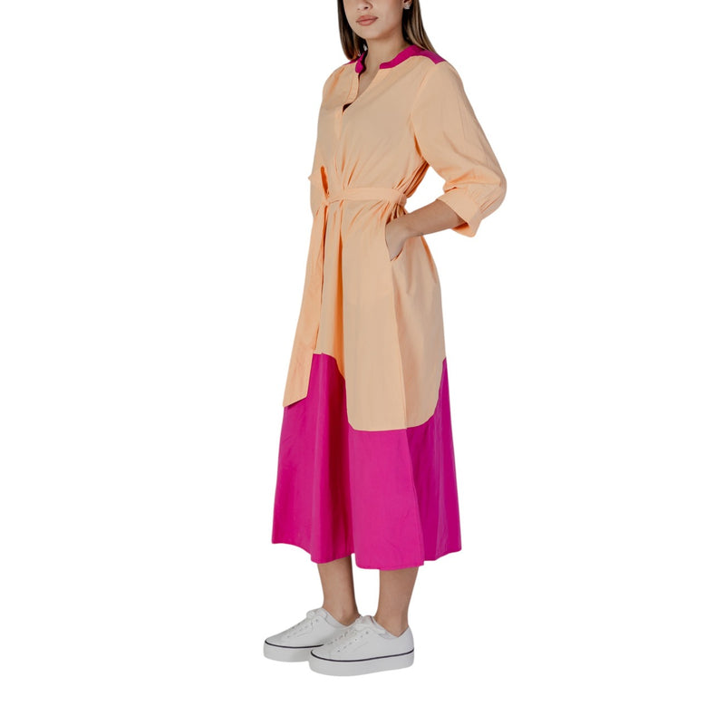 B.young Silver V-Neck Cotton Dress with Buttons and Pockets