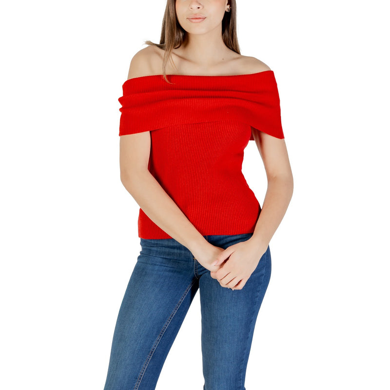 Haut en tricot sans manches à encolure bateau en coton mélangé rouge pour femmes