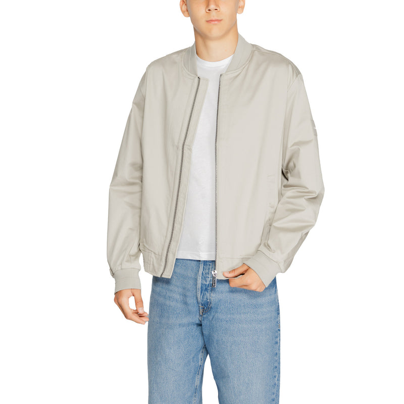Calvin Klein Men Grey Long Blazer with Zip and Front Pockets