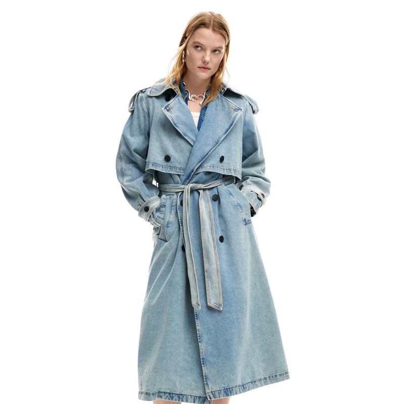 Desigual Women Light Blue Cotton Blazer with Belt