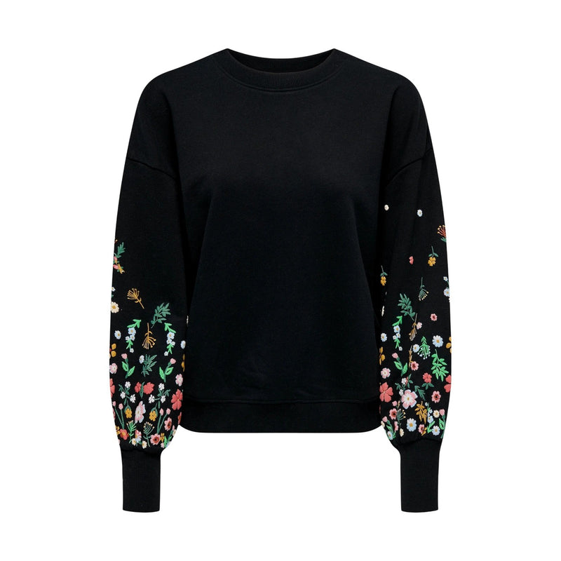 Sweatshirt noir à col rond et à fleurs pour femmes