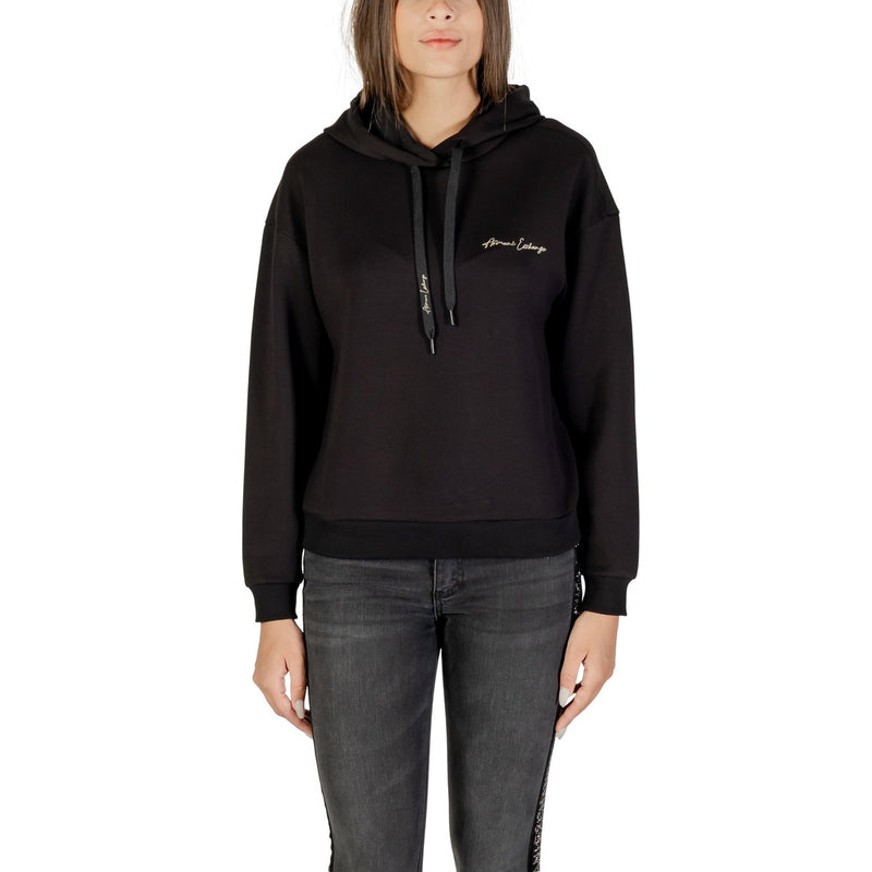 Armani Exchange Women Black Printed Hooded Sweatshirt