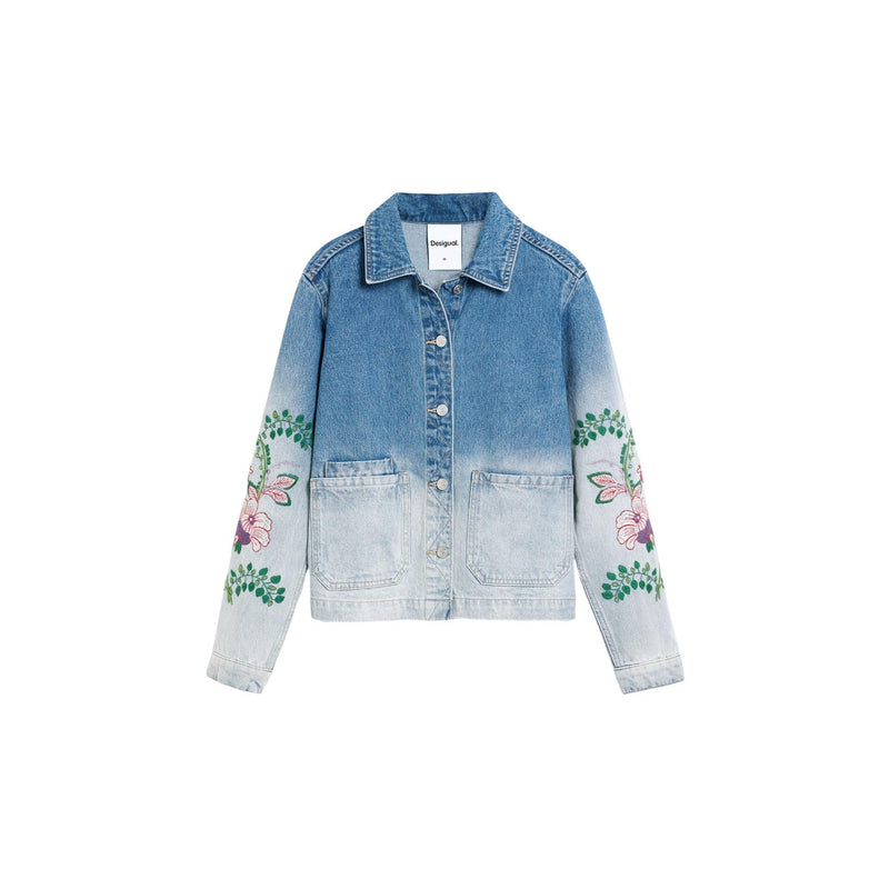 Desigual Women Light Blue Cotton Blazer with Pockets