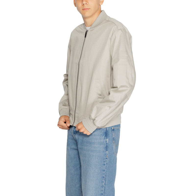 Calvin Klein Men Grey Long Blazer with Zip and Front Pockets