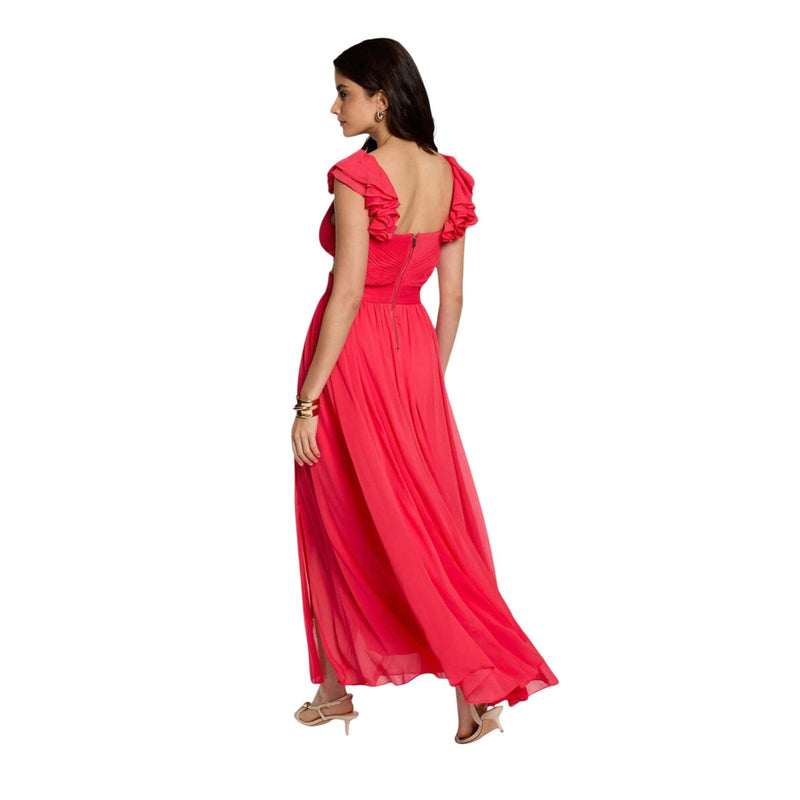 Coral Polyester V Neck Dress with Straps