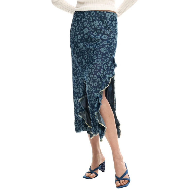 Jupe en Lyocell à Fleurs Bleues pour Femmes Desigual Printemps Été