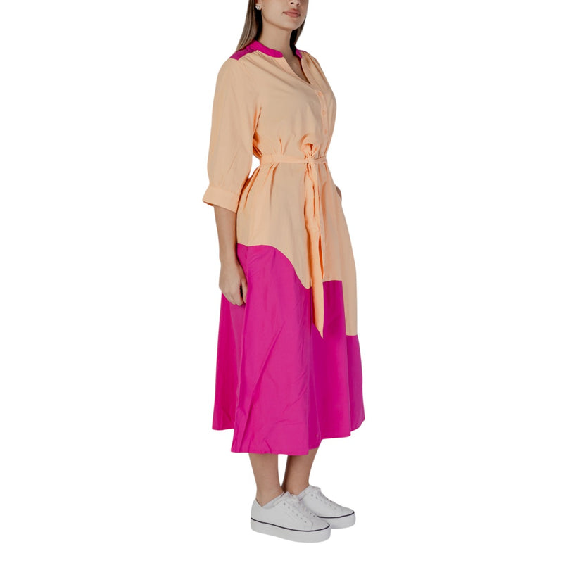 B.young Silver V-Neck Cotton Dress with Buttons and Pockets