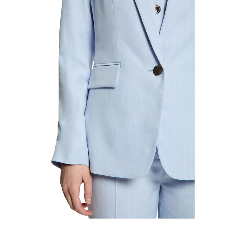 Light Blue Pinstripe Women Blazer with Button and Lapel Collar