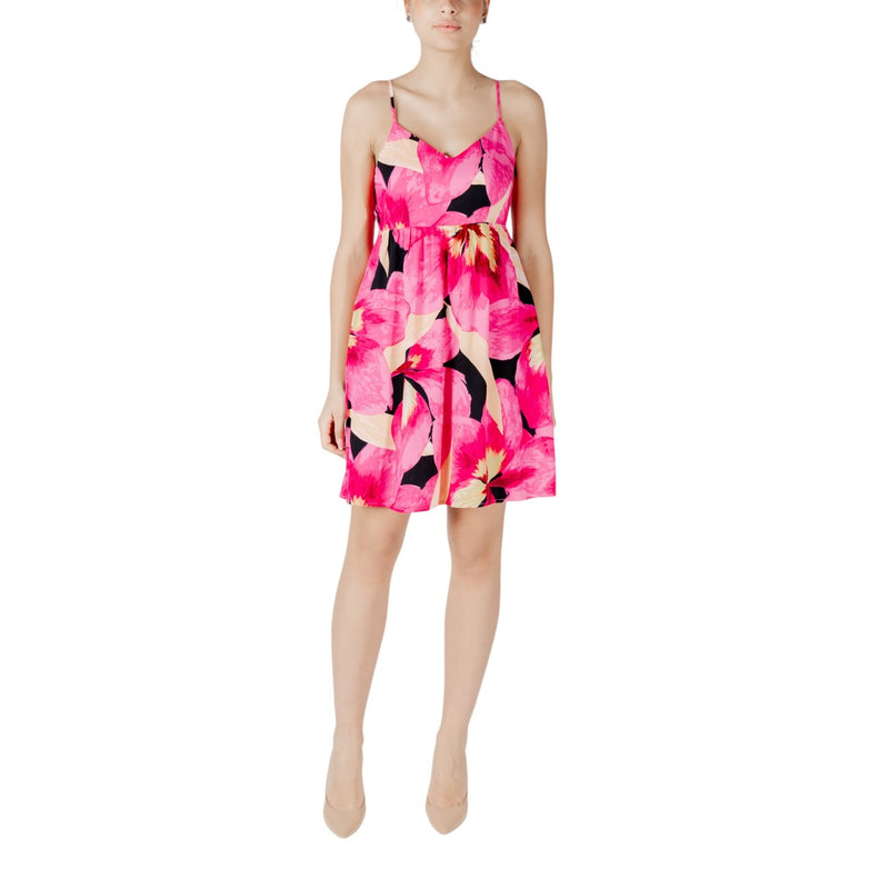Fuchsia Floral V-Neck Dress with Straps