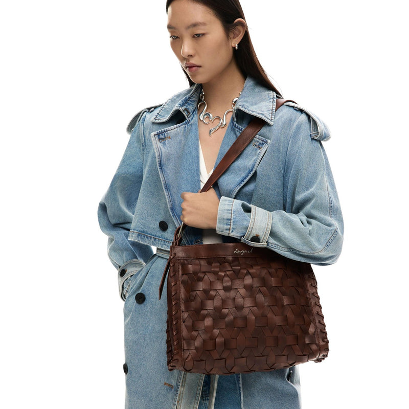 Desigual Brown Polyester Handbag with Zip Pocket