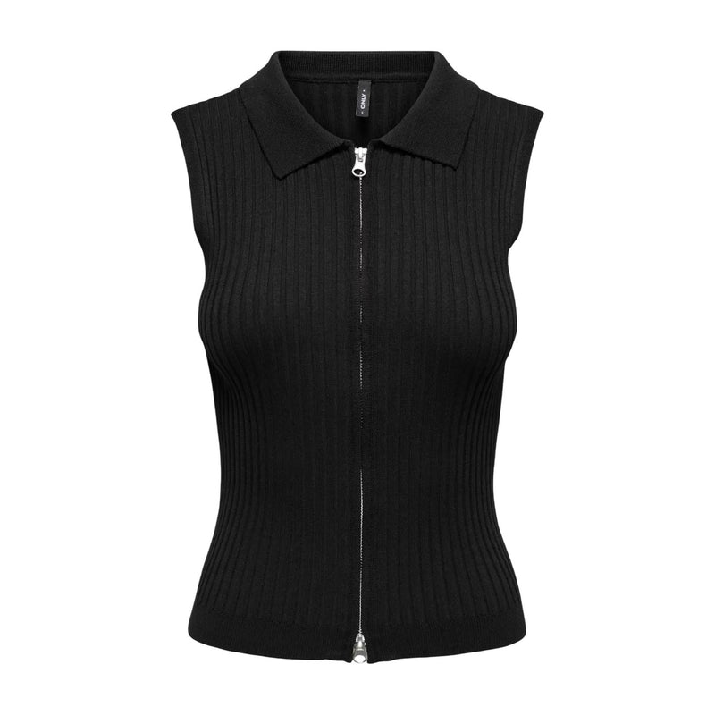 Cardigan sans manches à fermeture éclair noir pour femmes