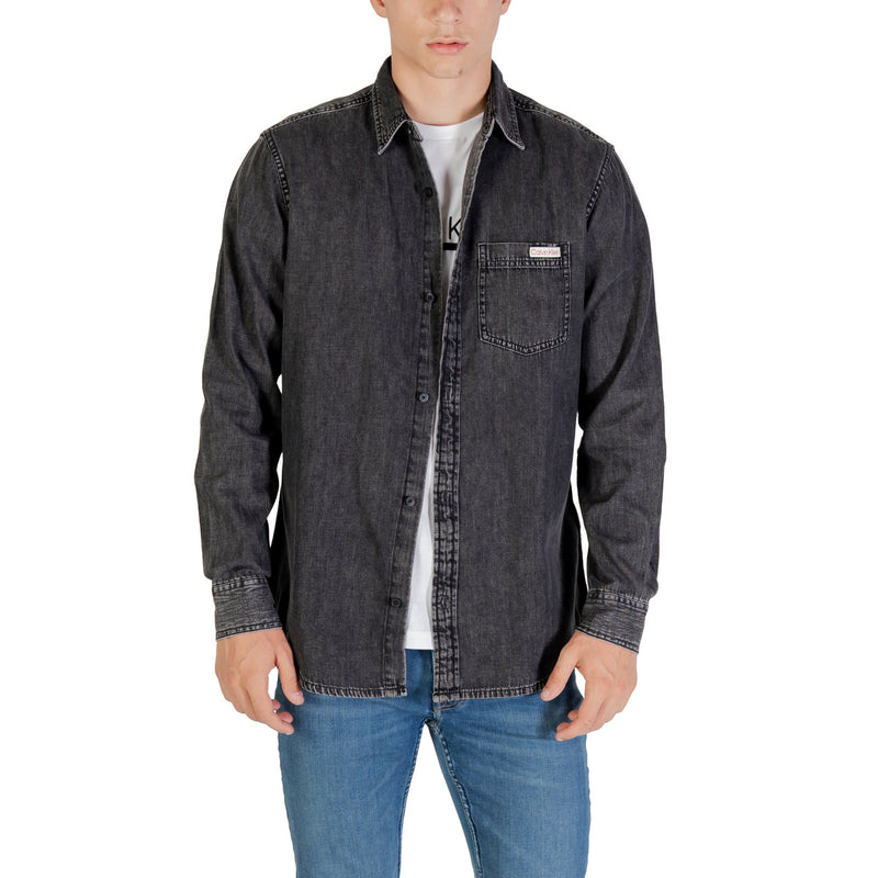Chemise à manches longues en denim gris pour hommes