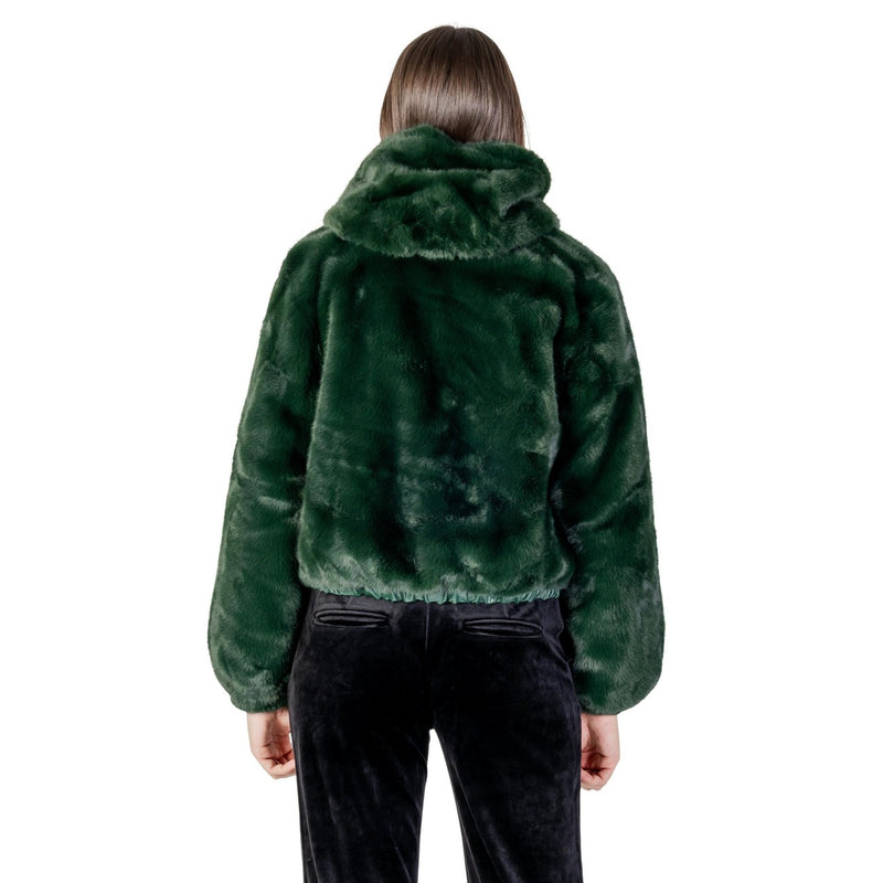 Green Hooded Polyester Blazer with Zip for Women