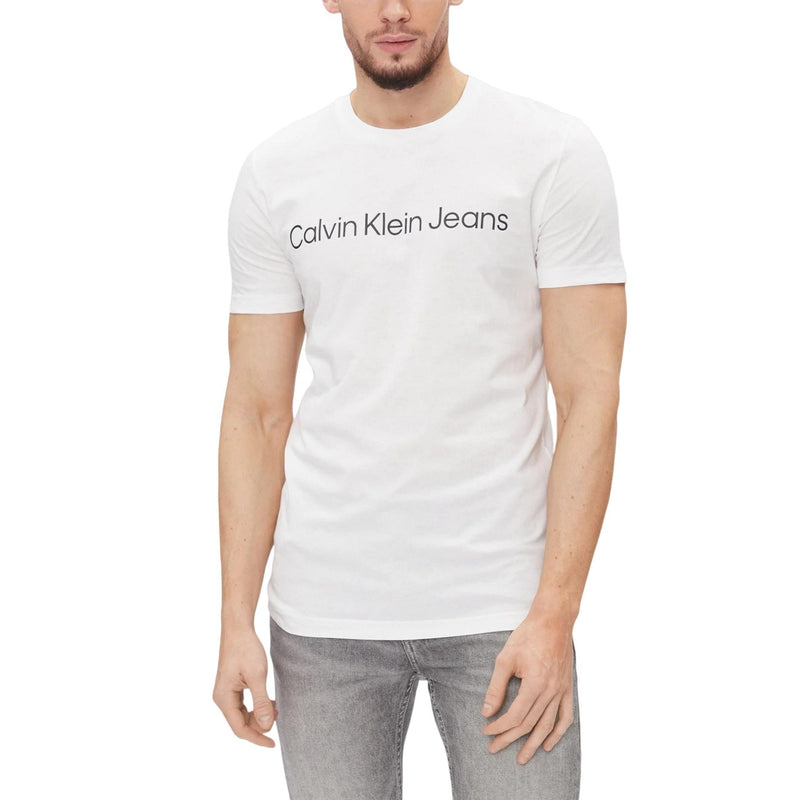 Calvin Klein Jeans White Cotton Men Round Neck Short Sleeve T Shirt
