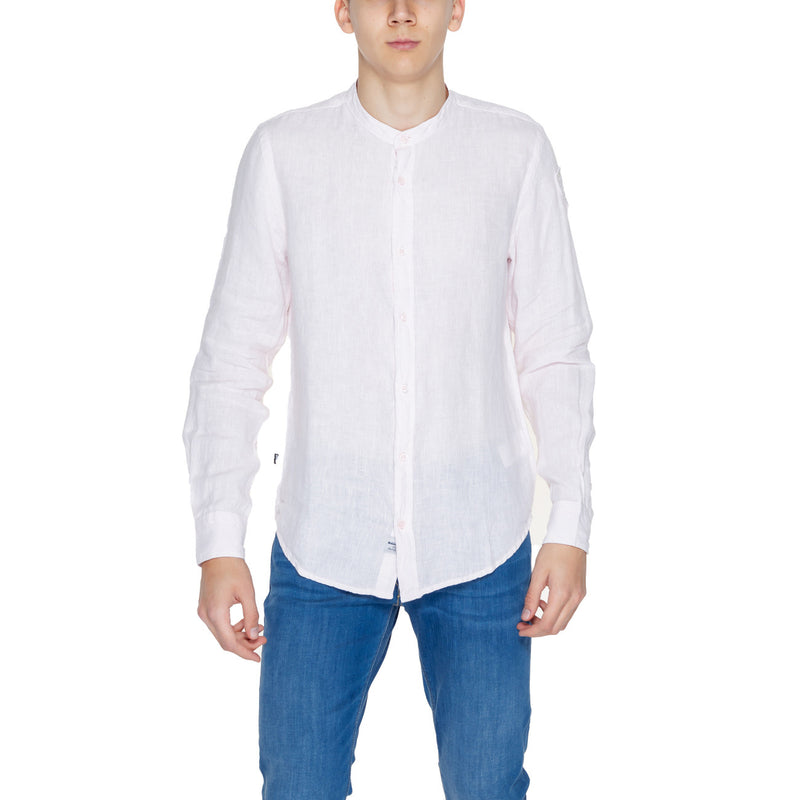 Blauer Men's Pink Linen Shirt with Mandarin Collar