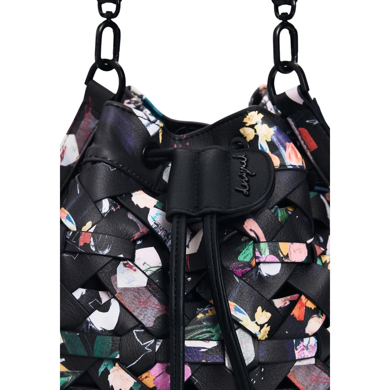 Desigual Black Multicoloured Cotton Handbag with Laces