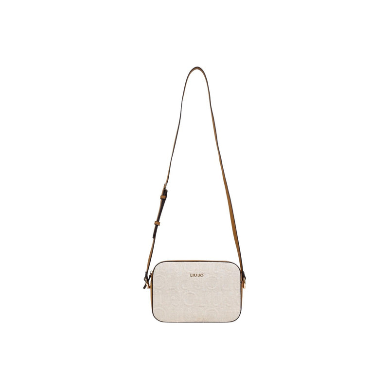 Liu Jo Beige Cotton Linen Shoulder Bag with Zip Closure