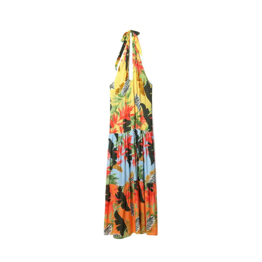 Urban style yellow and blue floral print Desigual women dress for a chic, vibrant look