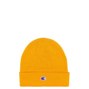 Yellow Champion Beanie displayed with Champion Women’s Pink Cap in 100% Polyester