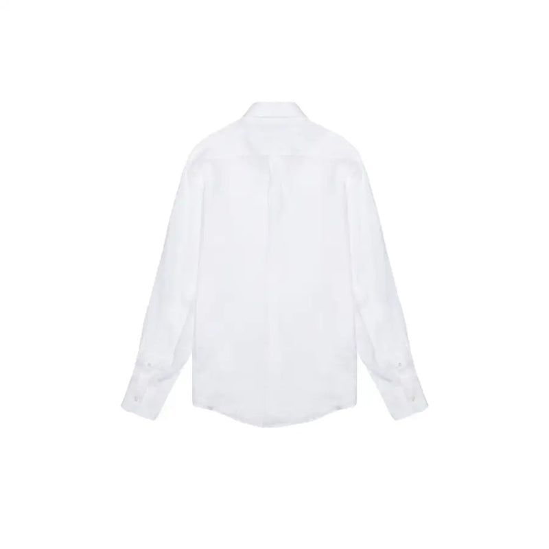 White long-sleeved cotton linen button-up shirt for men in the Yos collection
