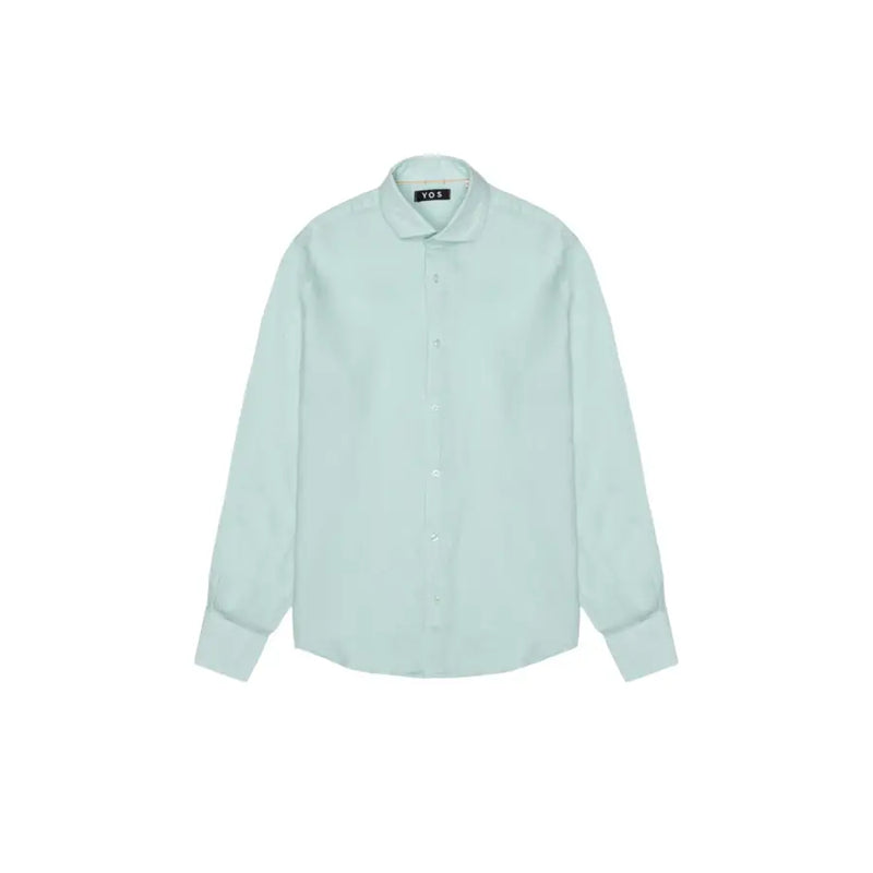 Light mint green long-sleeved button-up shirt with spread collar from Yos Men White Cotton Linen collection