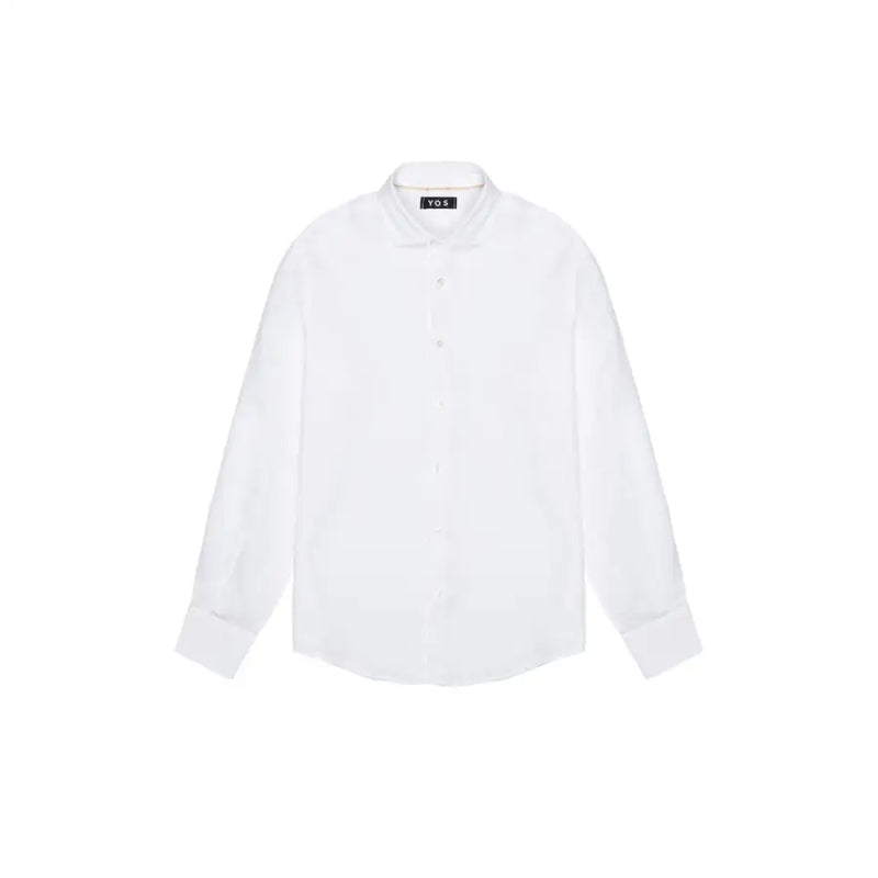 White cotton linen long-sleeve shirt with classic collar and buttoned cuffs for Men