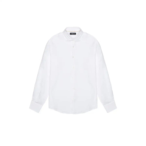 White cotton linen long-sleeve shirt with classic collar and buttoned cuffs for Men